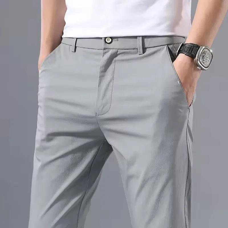 2025 printemps automne mince mince hommes pantalons décontractés classique affaires coton Stretch Go
