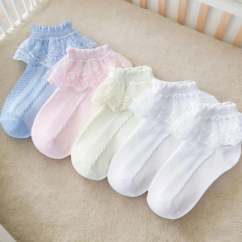 5 paires de chaussettes à volants en dentelle pour filles, en coton, respirantes, confortables, ador