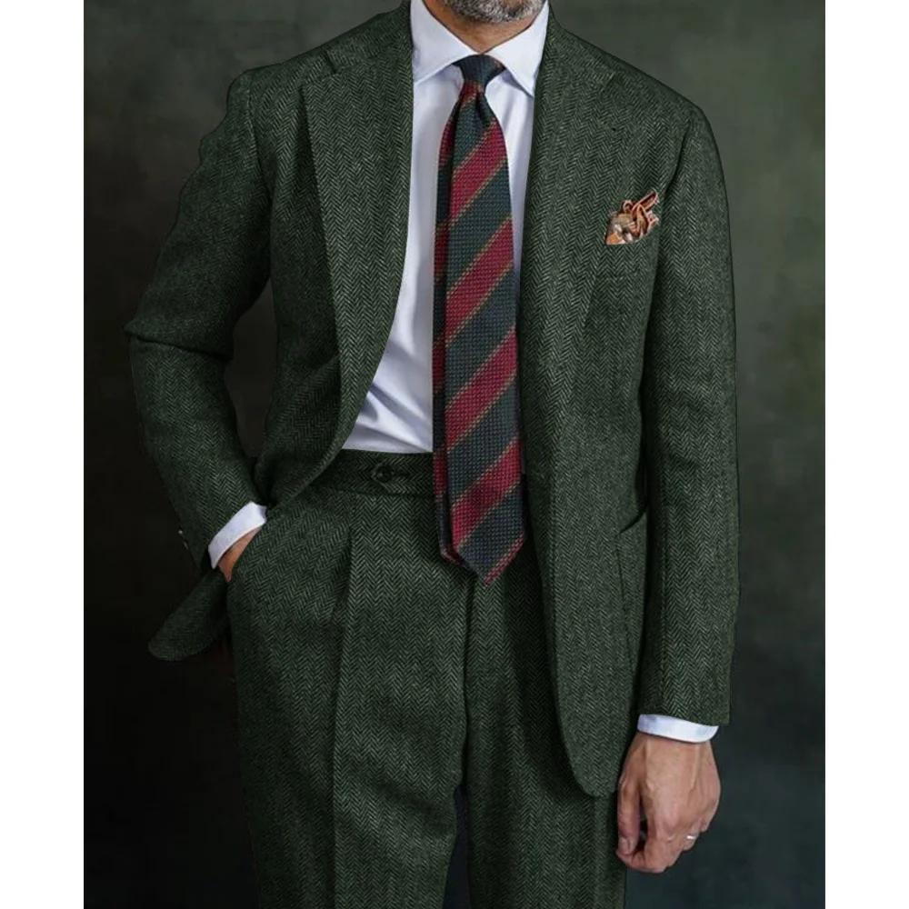 Costume à chevrons pour hommes, costume deux pièces élégant, ensemble pantalon, costume décontracté,