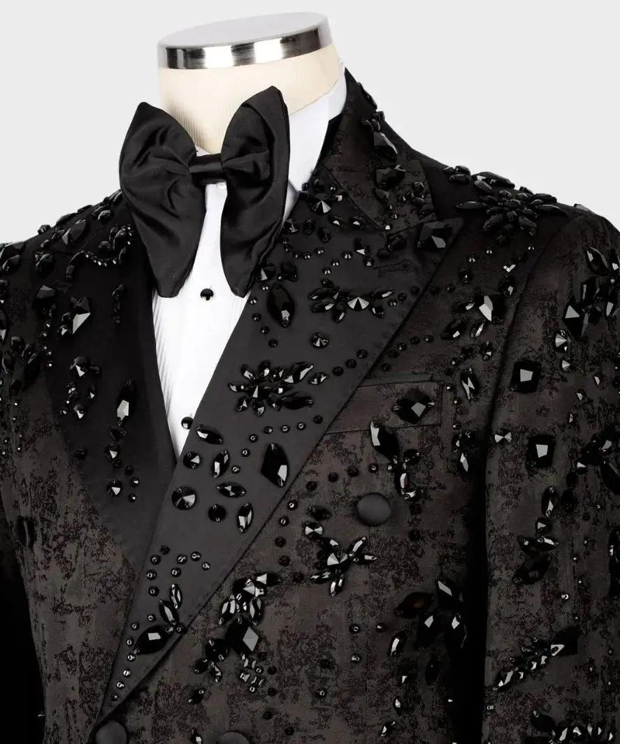 Costume moderne pour hommes, perles de cristal, 2 pièces, Blazer, pantalon, Double boutonnage, vêtem