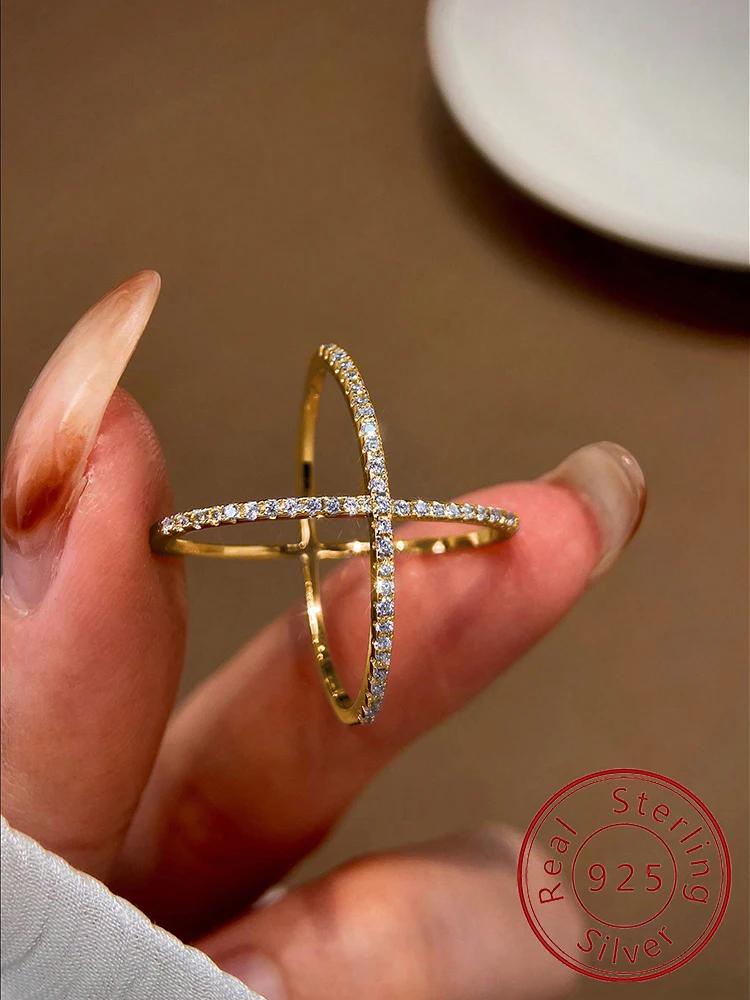 Bague en argent Sterling 925 pour femmes, Simple, classique, magnifique, en forme de X, en Zircon, p