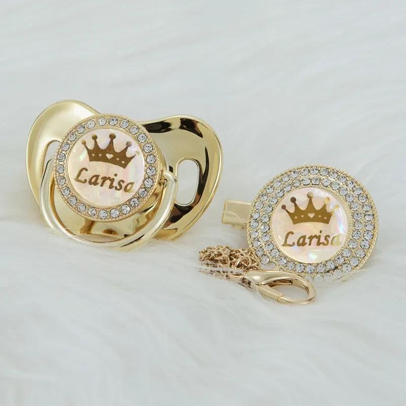 MIYOCAR-Ensemble de sucette et attache-tétine avec couronne en or rose scintillant, nom personnalisé