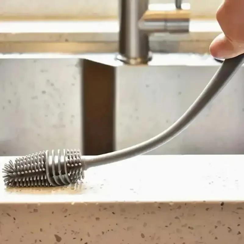 Brosse de nettoyage de bouteilles en Silicone à Long manche, brosse de nettoyage de cuisine, brosse
