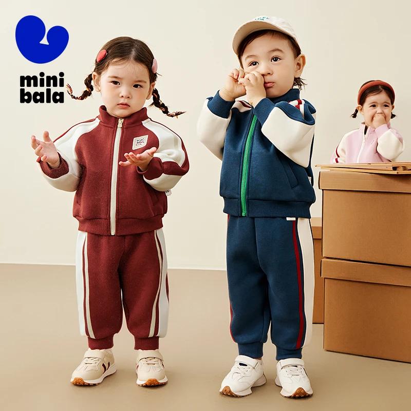 Ensemble deux pièces de style sportif vintage pour enfants, mini bala unisexe, manches longues, cari