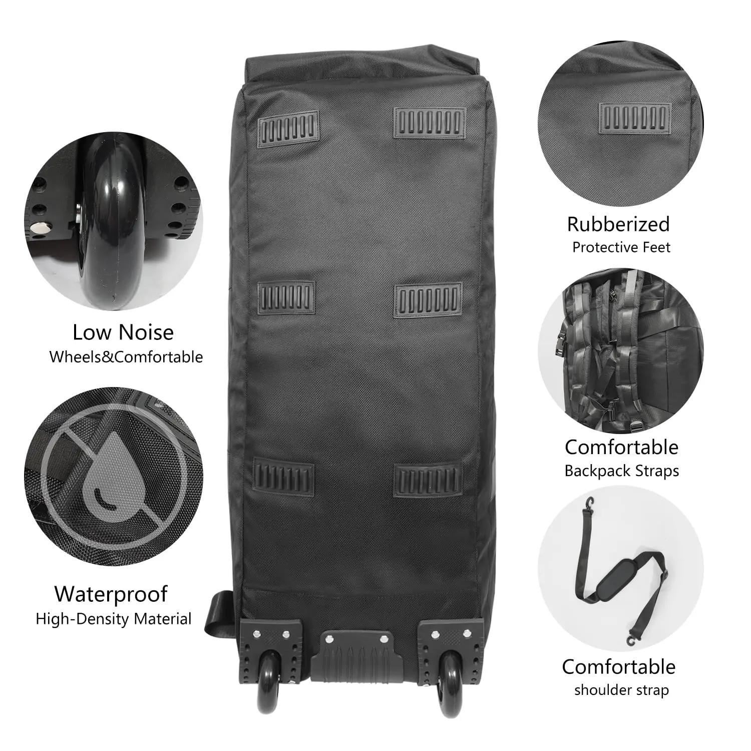 Sac de sport roulant 80L avec roulettes Sac de voyage pliable robuste de 31 pouces Bagage à roulette