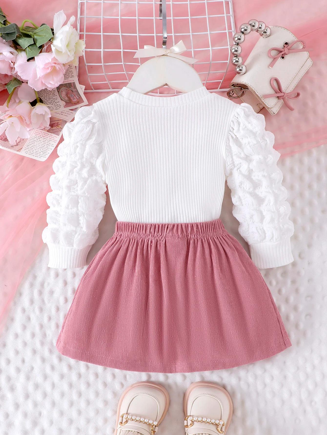 Ensemble 2 pièces d'hiver pour filles de 0 à 3 ans, manches à bulles confortables, douces et mignonn