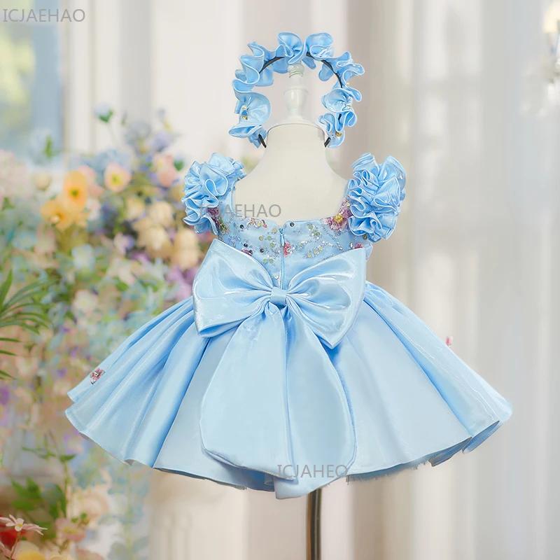 Nouvelle Robe de Princesse Bleue pour Enfants à Manches Volantes et Moelleuses, Robe de Cérémonie po