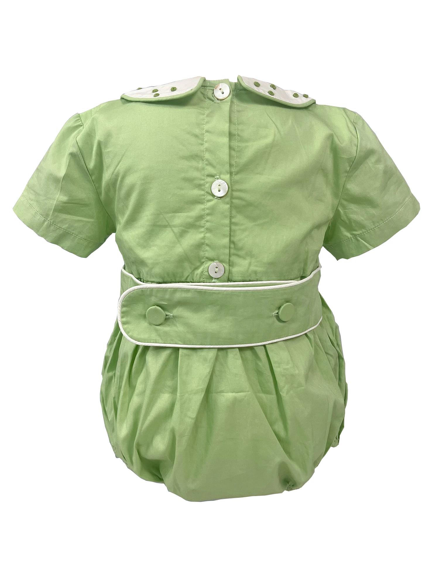 Robe à smocks faite à la main avec broderie, vêtements d'été en coton vert, vêtements de performance