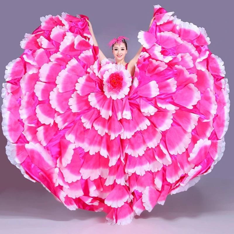 Robe de Flamenco 180/360/720 degrés, jupe gitane de danse moderne, robe à gros pétales pour femmes,