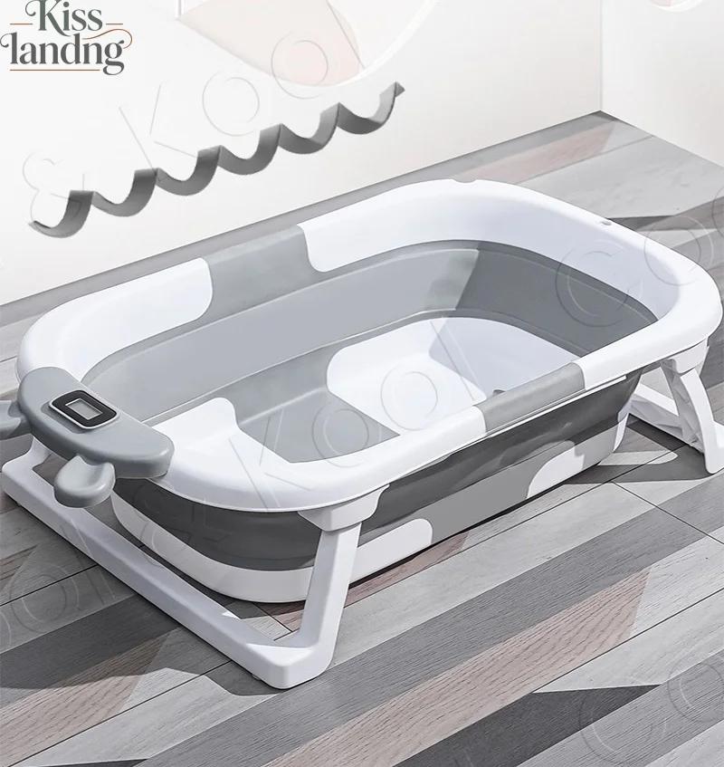 Baignoire pliable en silicone pour bébé avec capteur de température, antidérapante et portable