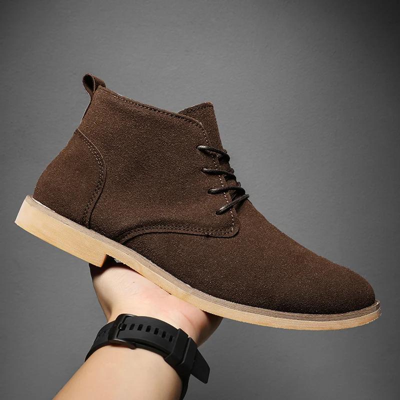 Tendance kaki bottines hommes bout pointu hommes Chelsea bottes haut en daim cuir chaussures pour ho
