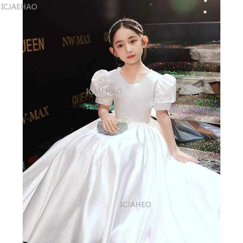 Nouvelle Robe de Cérémonie Blanche pour Filles, Style Français à Manches Bouffantes, pour Spectacle