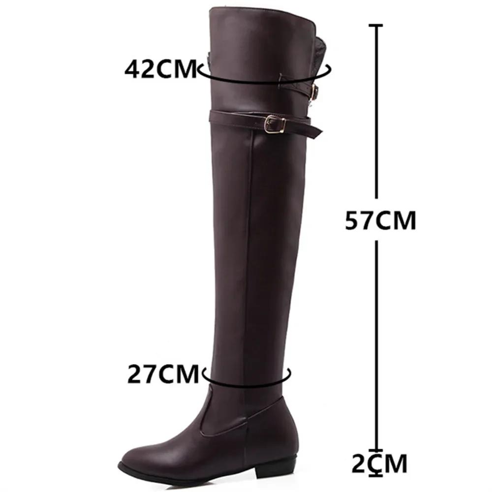 Bottes longues à bout rond pour femmes, bottes au-dessus du genou, ceinture en cuir, chaussures sexy