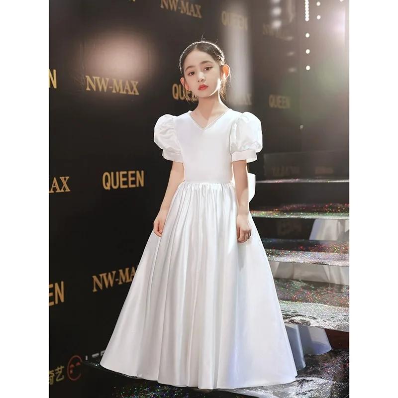 Nouvelle Robe de Cérémonie Blanche pour Filles, Style Français à Manches Bouffantes, pour Spectacle