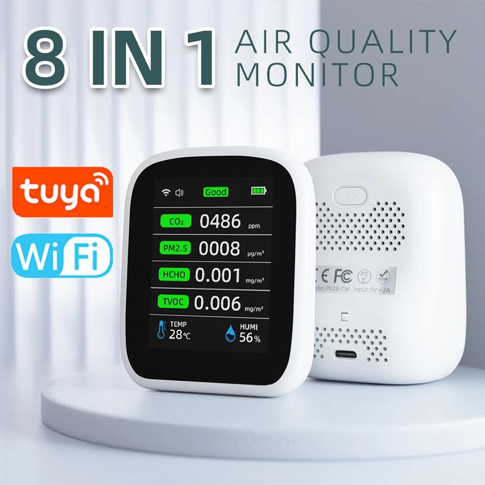 Tuya WIFI 8 en 1 moniteur de qualité de l'air CO2 HCHO TVOC PM1.0 PM2.5 PM10 testeur température hum