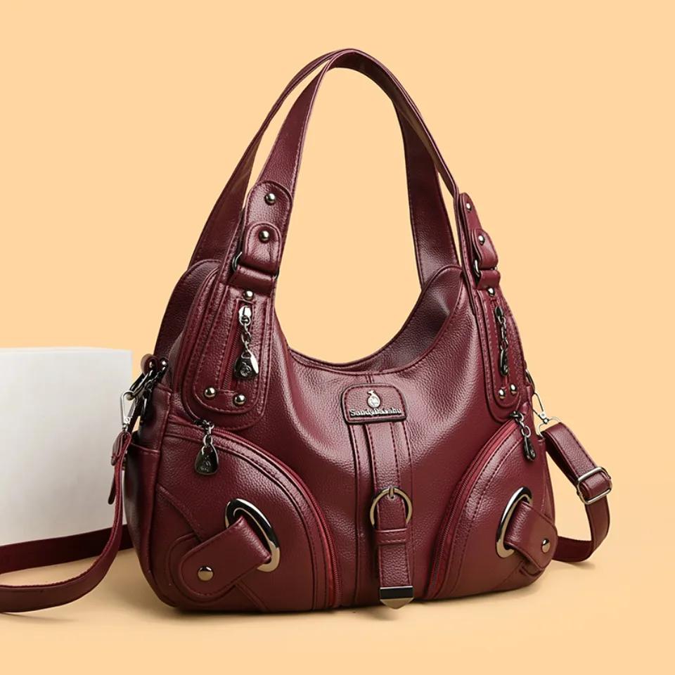 Sacs à main de luxe pour femme en cuir souple de haute qualité à deux couches, style moto, pour mère