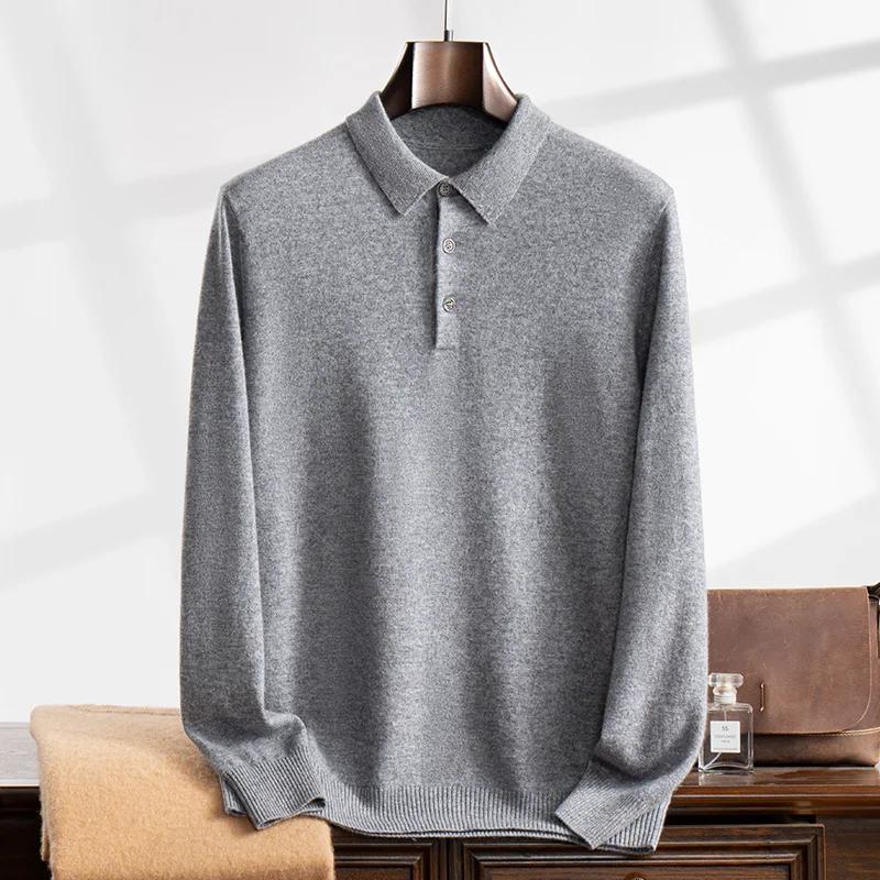 Pull à col POLO en cachemire pour hommes, de haute qualité, doux et élastique, décontracté, couleur