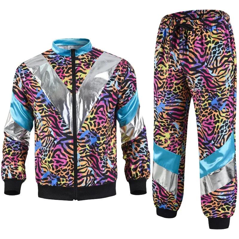 Ensemble de jogging rétro années 80, veste et pantalon de style disco pour tenue de fête sur le thèm