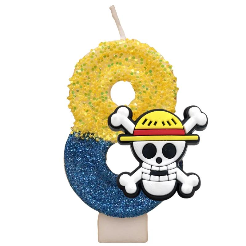 Bougies à thème une pièce, dessin animé 0-9 chiffres, figurine de gâteau, singe D.Luffy, décoration