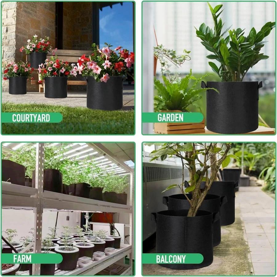 Grands sacs de culture de plantes non tissées, 15 à 100 Gallons, 2 pièces, avec poignées, Pots de pl