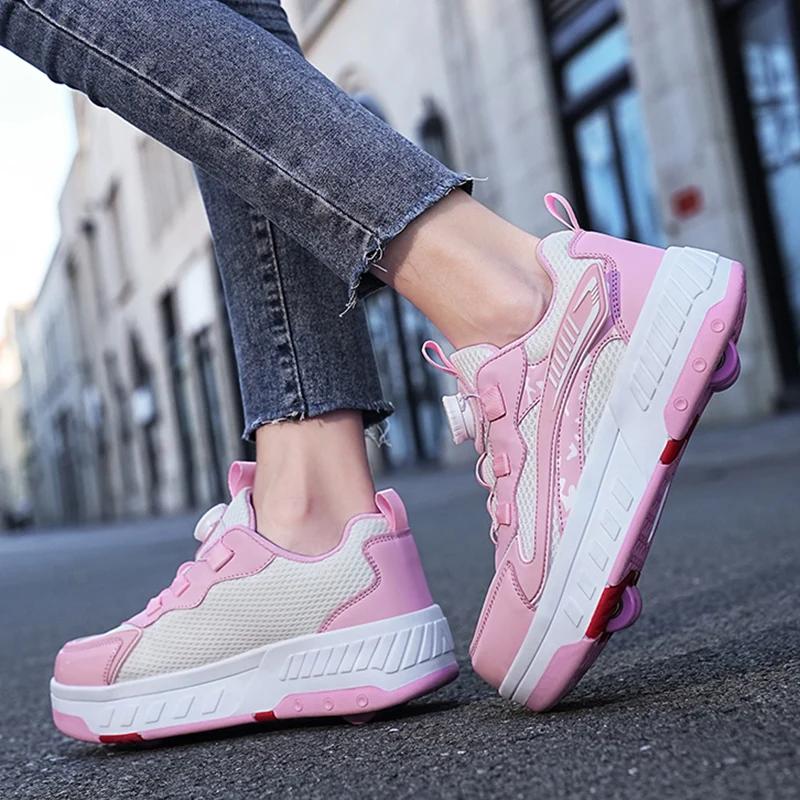 Chaussures de marche en maille respirante pour filles, patins à roulettes avec boucle expresse, pati
