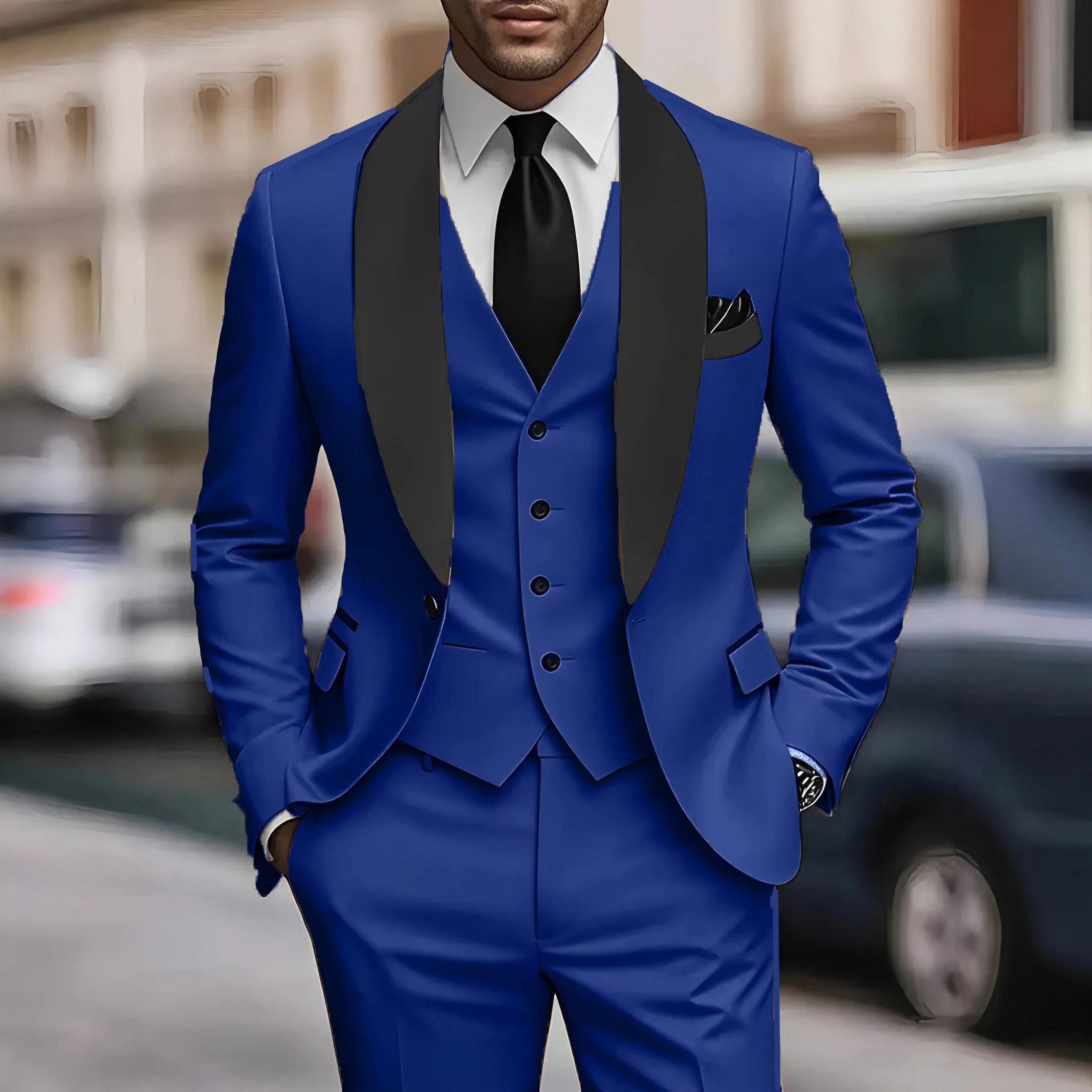Costume formel trois pièces à col feuille verte pour hommes | Conception de couleurs contrastées,