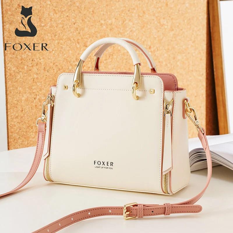Sac à bandoulière en cuir croûte FOXER pour femme, sac à main élégant, nouveau sac fourre-tout grand