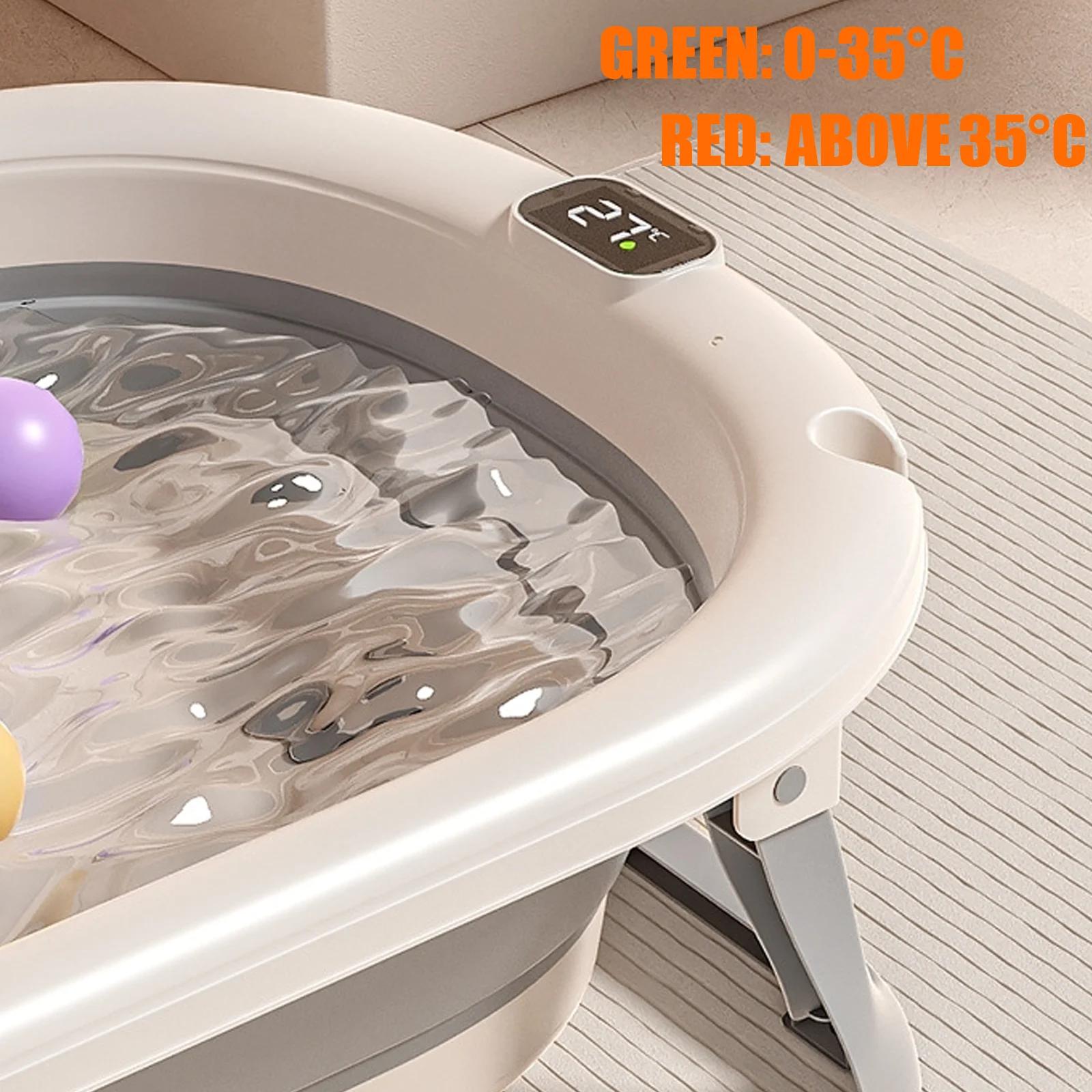 Baignoire Pliable pour Bébé et Nouveau-Né, Inclus Transat De Bain & Thermomètre Intégré, Confortable