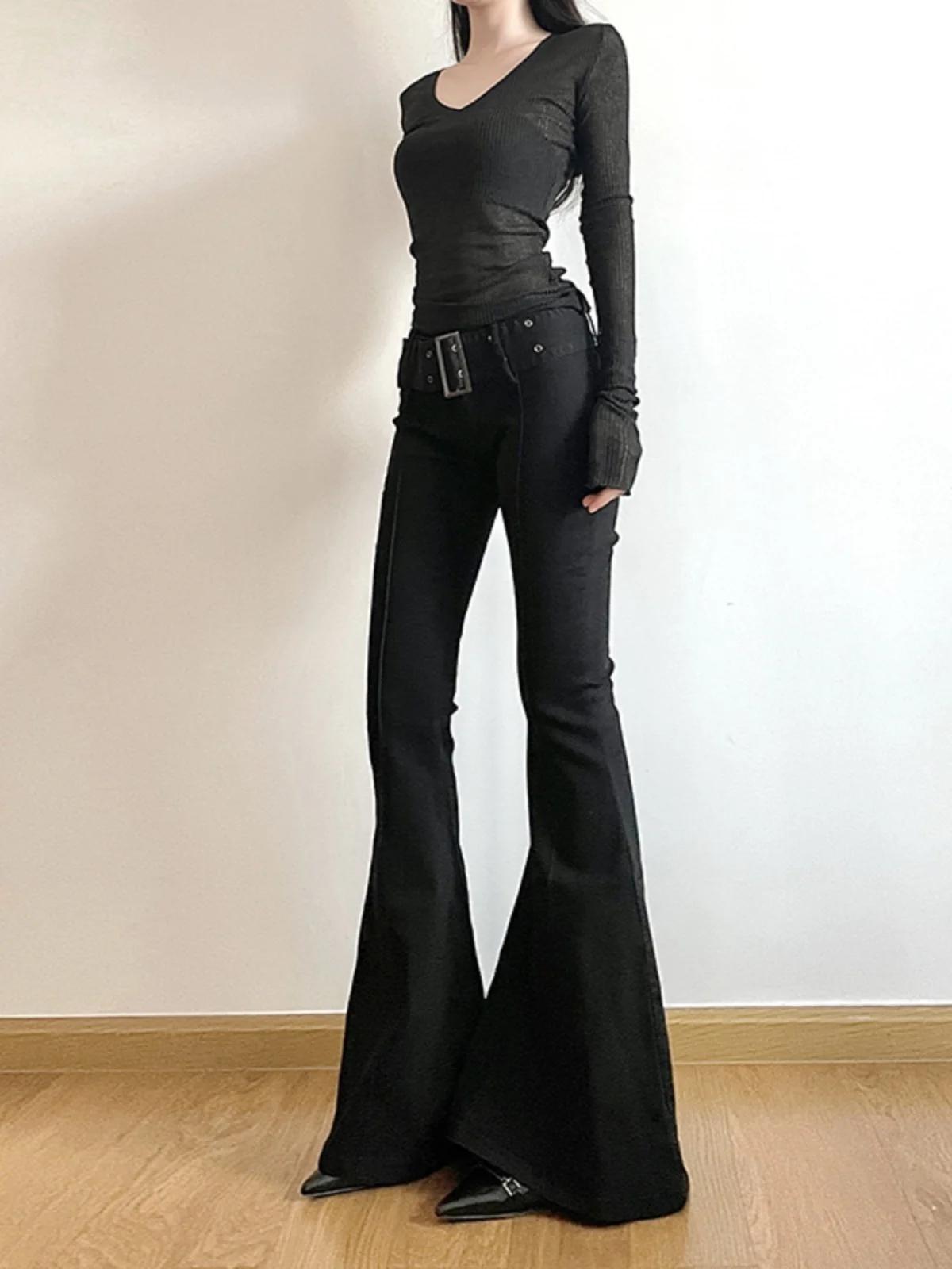 Jean noir évasé pour femmes, pantalon Y2k rétro Emo années 2000, Streetwear, pantalon de mode Haraju