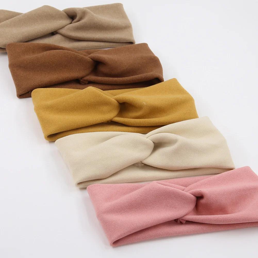 5 pièces/lot solide torsion bébé filles bandeaux cachemire à la main élastique bandeaux automne hive