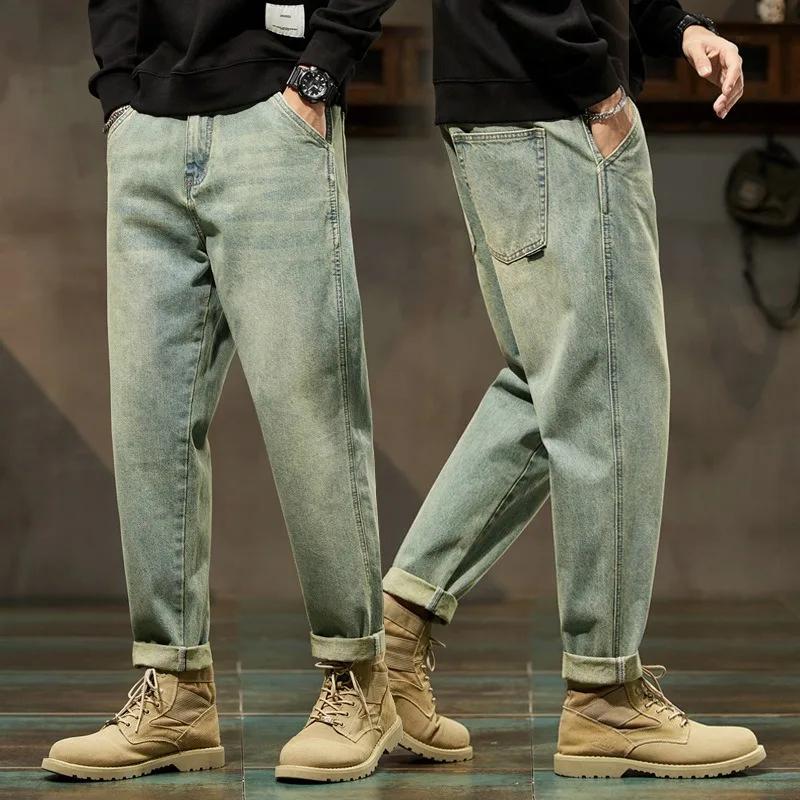 Pantalon cargo ample en jean rétro uni confortable pour homme, style Harajuku, coupe droite, simple