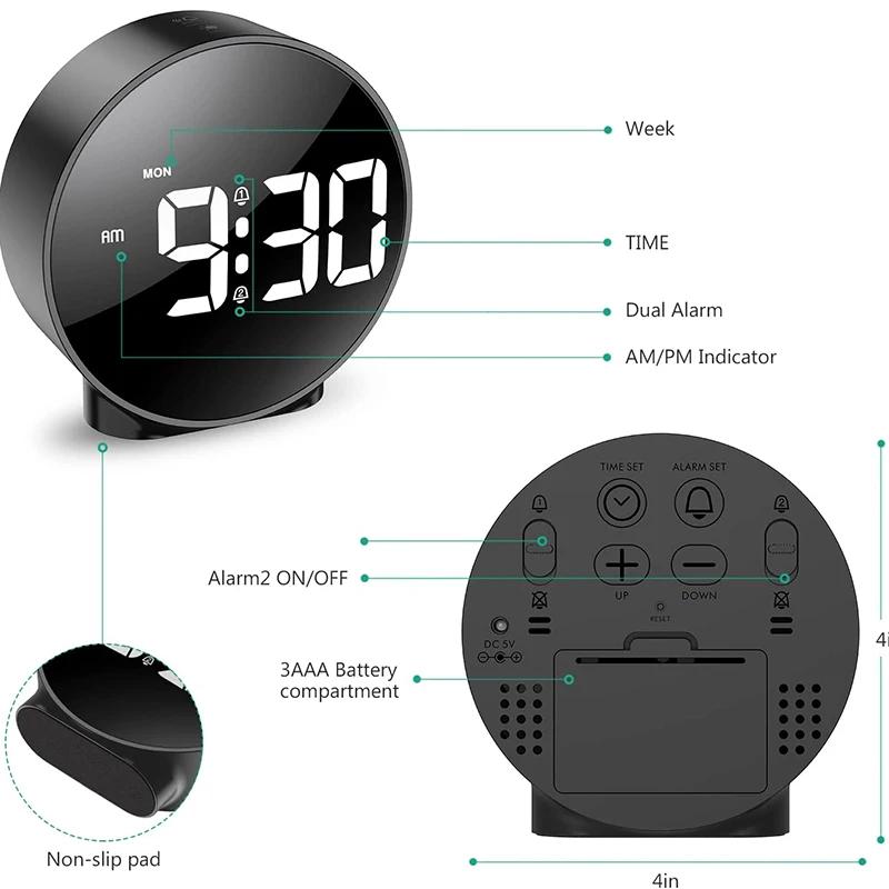 Réveil numérique LED de bureau, horloge électronique de voyage, double alarme 12/24H, affichage de l