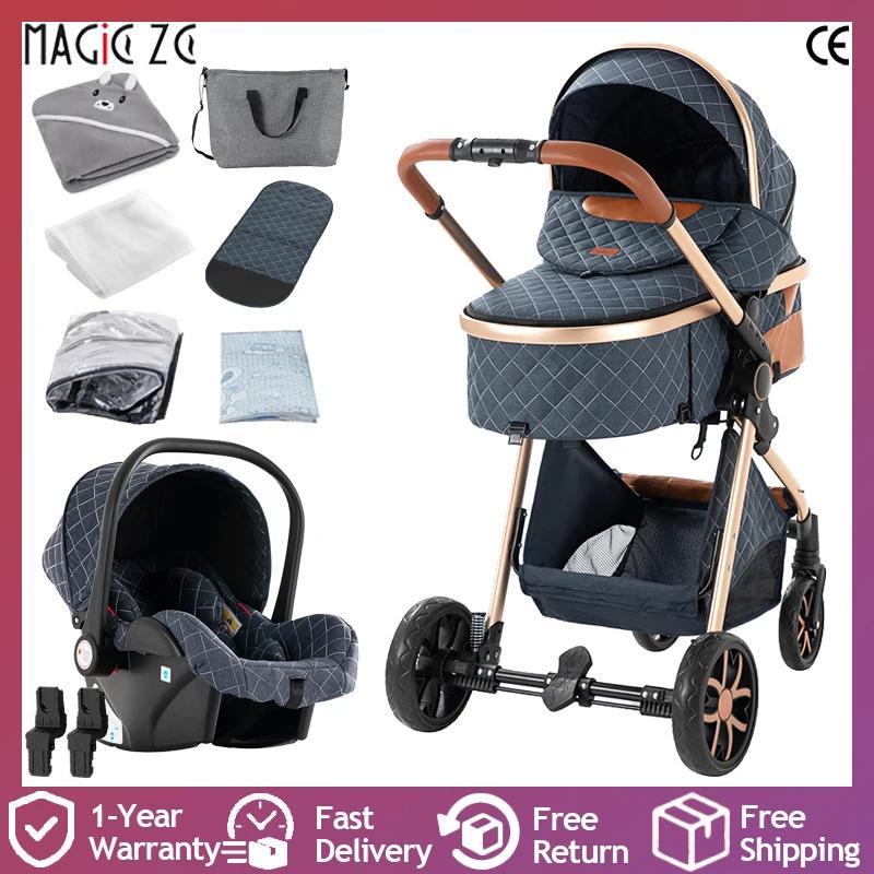 Landau, poussette et poussette compact 3 en 1 avec dossier réglable, tissu respirant et facile à une