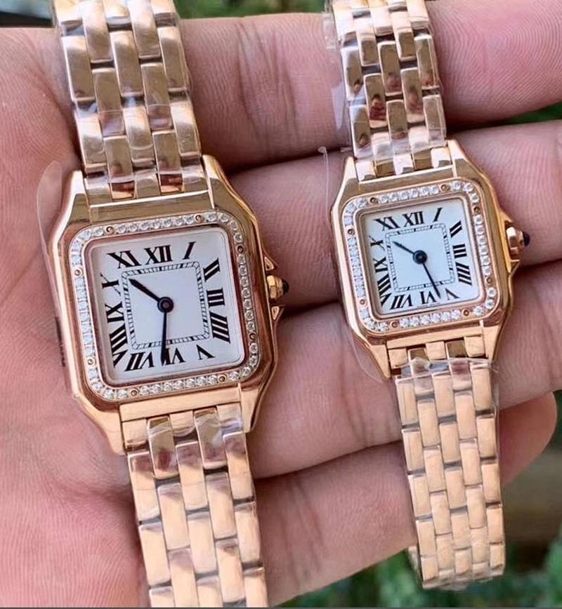 Montres-bracelets de marque pour femmes et filles, cadran carré de 22mm 27mm, bracelet en acier de b