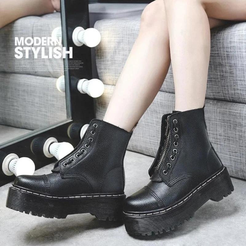 Bottes de moto style punk britannique à 8 trous : Portées de deux façons, plateforme épaisse avec fe
