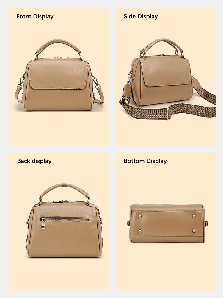 Zency sac à main en cuir véritable pour femme sac à bandoulière en peau de vache grande capacité Bos