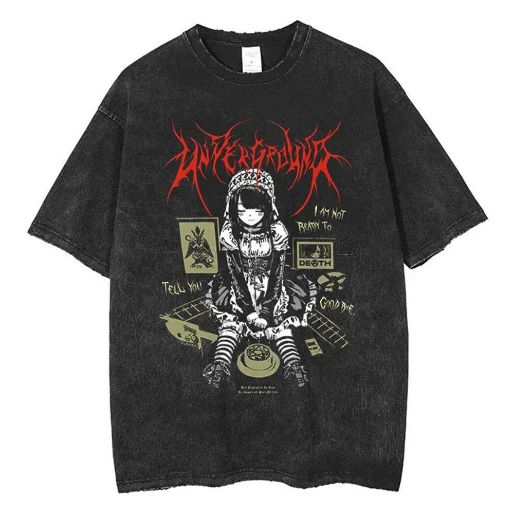 Anime hommes t-shirts gothique imprimé T-Shirt Hip Hop Streetwear Punk été Vintage lavé surdimension