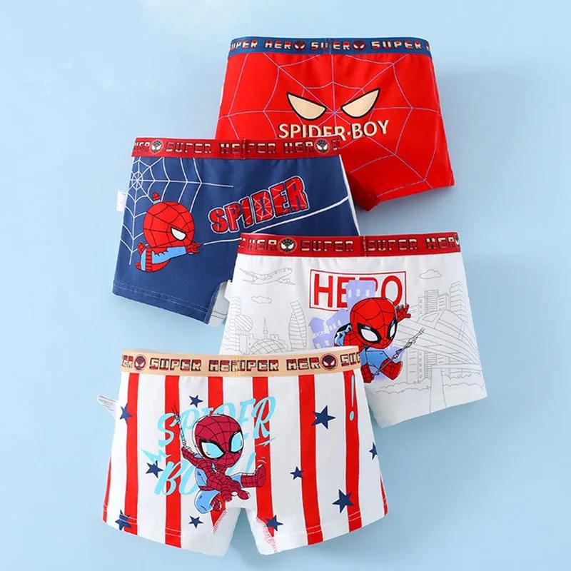 4 pièces garçons sous-vêtements en coton Cool Spiderman dessin animé imprimé enfants garçons boxeurs