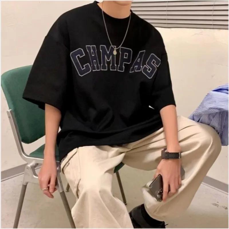 M-8XL hommes surdimensionné mode coréenne ample américain Vintage lettre imprimer à manches courtes