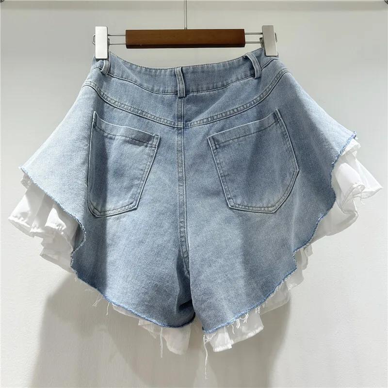 WTHT nouvelle mode femmes Patchwork ourlet lavage Denim Shorts 2025 été à la mode taille haute a-lig