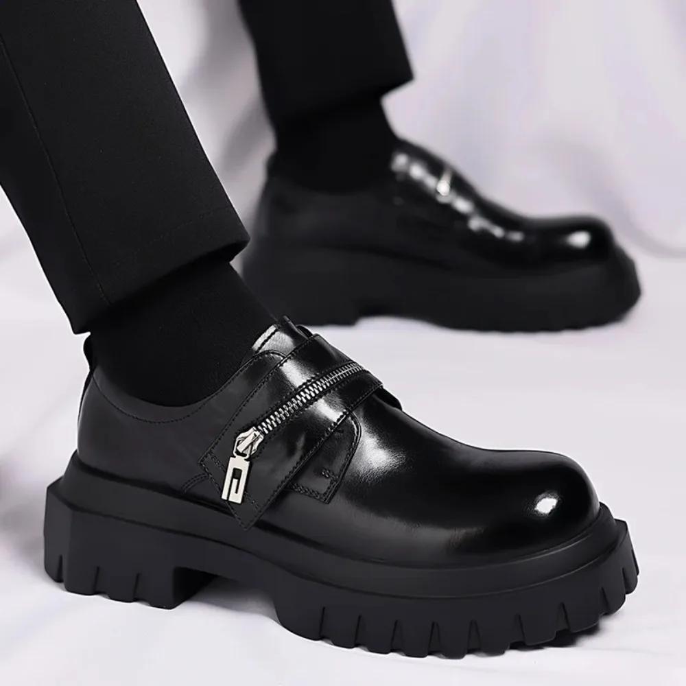Chaussures en cuir pour hommes Derby 2026, semelle épaisse, style britannique, design décontracté, f