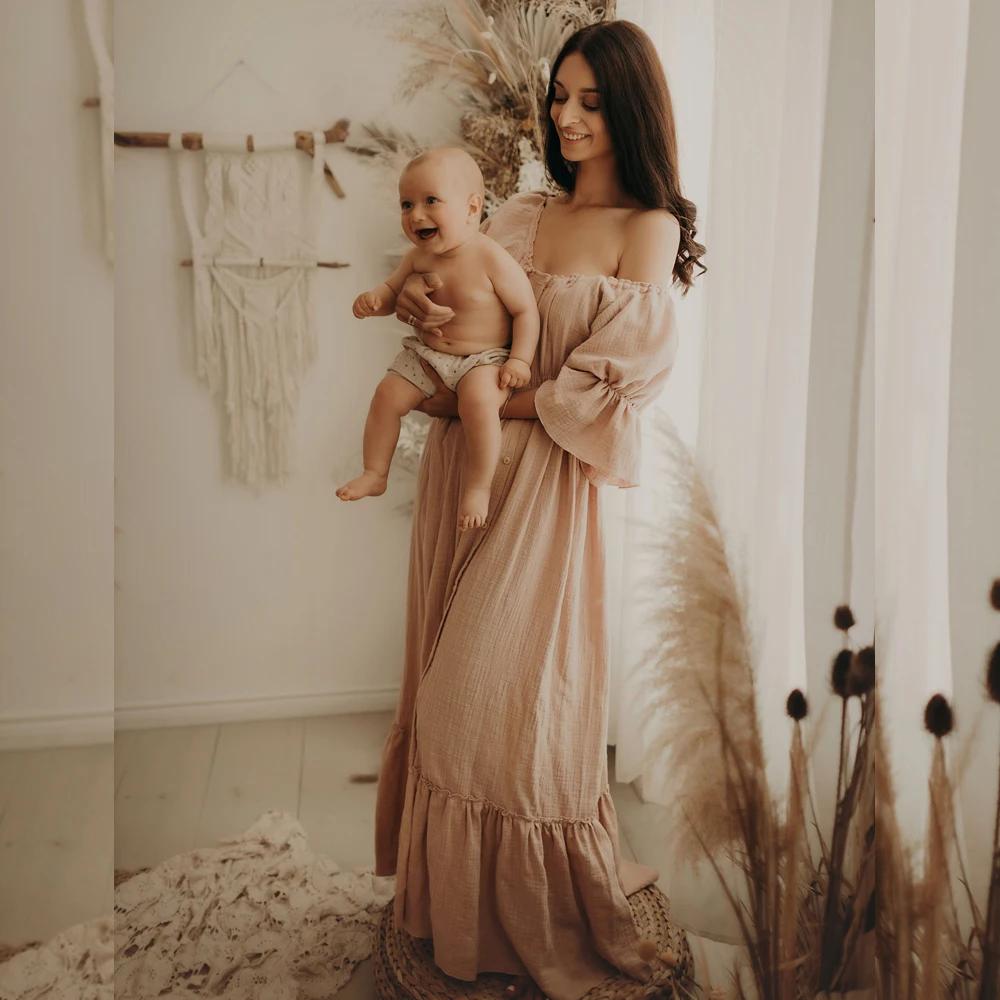 Robes de style bohème pour femmes enceintes, vêtements doux pour la peau, lin et coton, séance photo