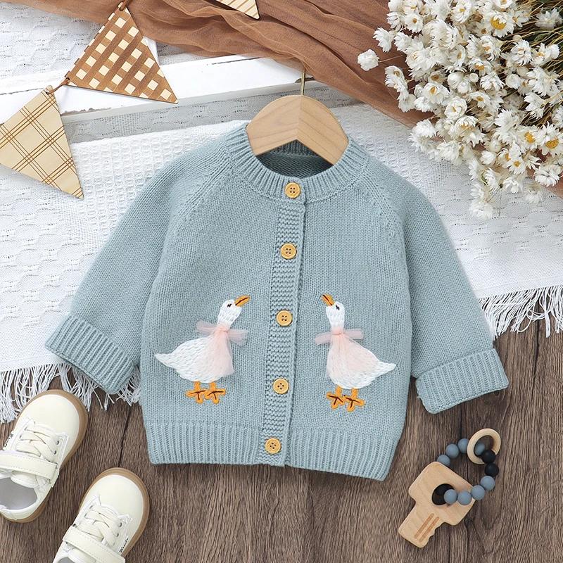 Pull en tricot à manches longues pour bébé garçon et fille, cardigan en forme d'oie de dessin animé