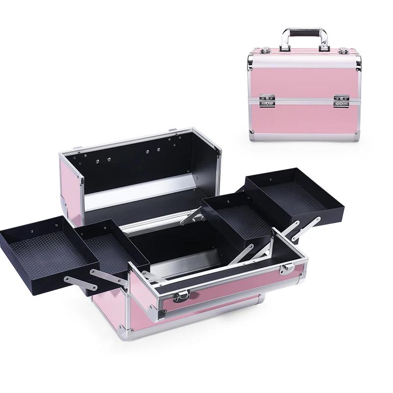 Boîte de Train de maquillage avec 4 plateaux réglables professionnels, boîte de rangement de maquill