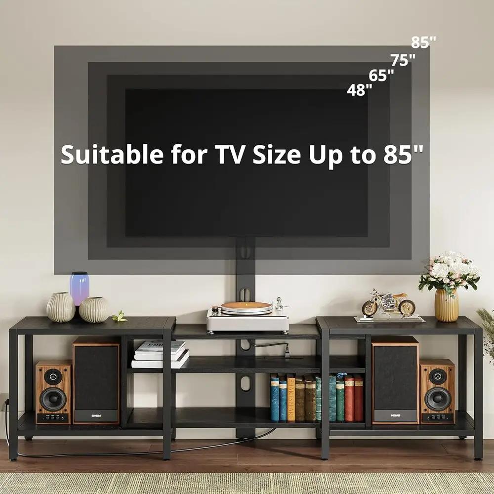 IRONCK Meuble TV 79 pouces pour téléviseurs 85 pouces avec support et prise de courant, console TV 3