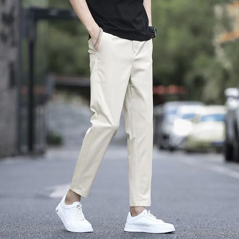 2025 nouveau été cheville longueur pantalon hommes coupe droite mode mince marque vêtements couleur