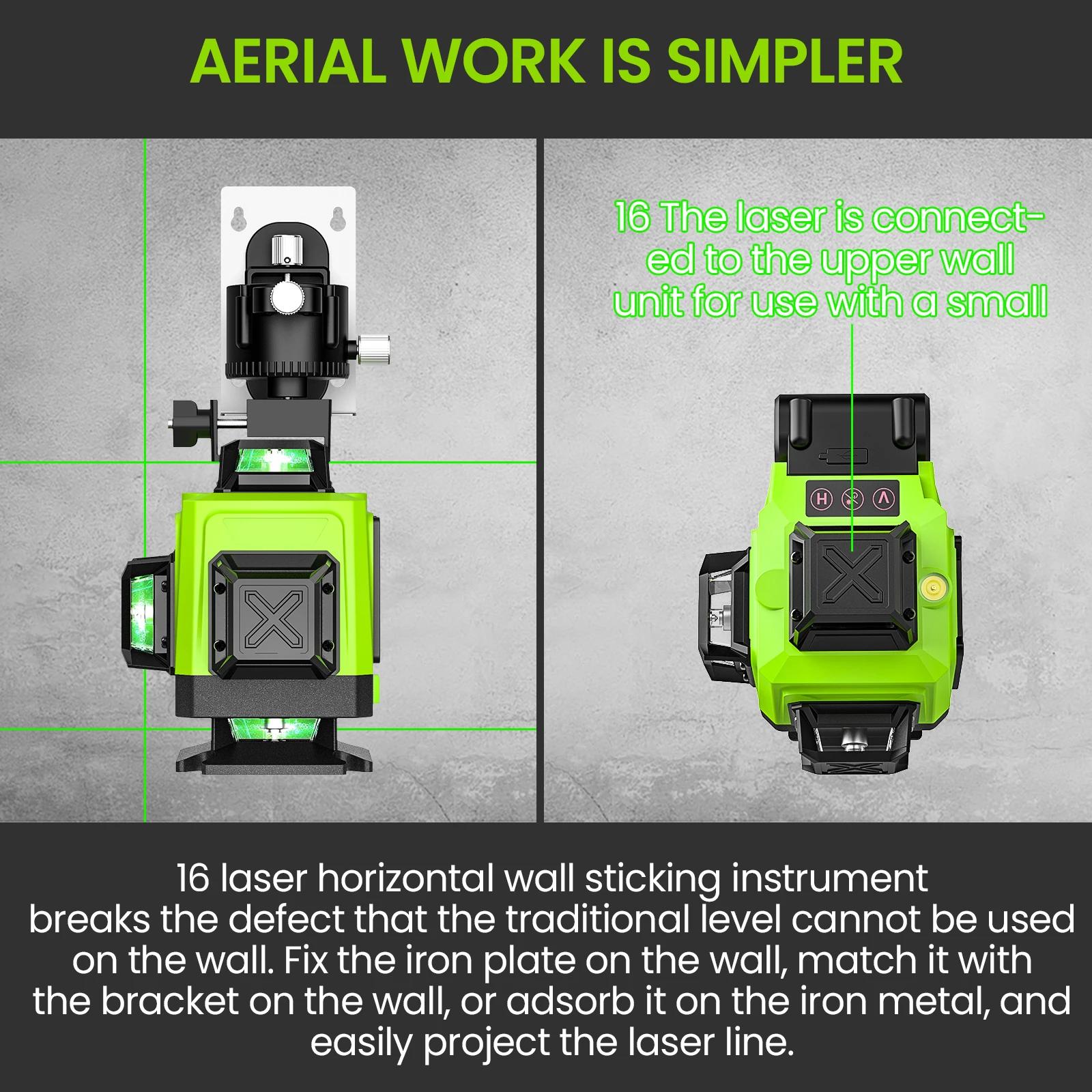 Niveau Laser 4D 16 lignes, ligne verte, auto-nivelant 360 horizontal et vertical, niveau Laser Super