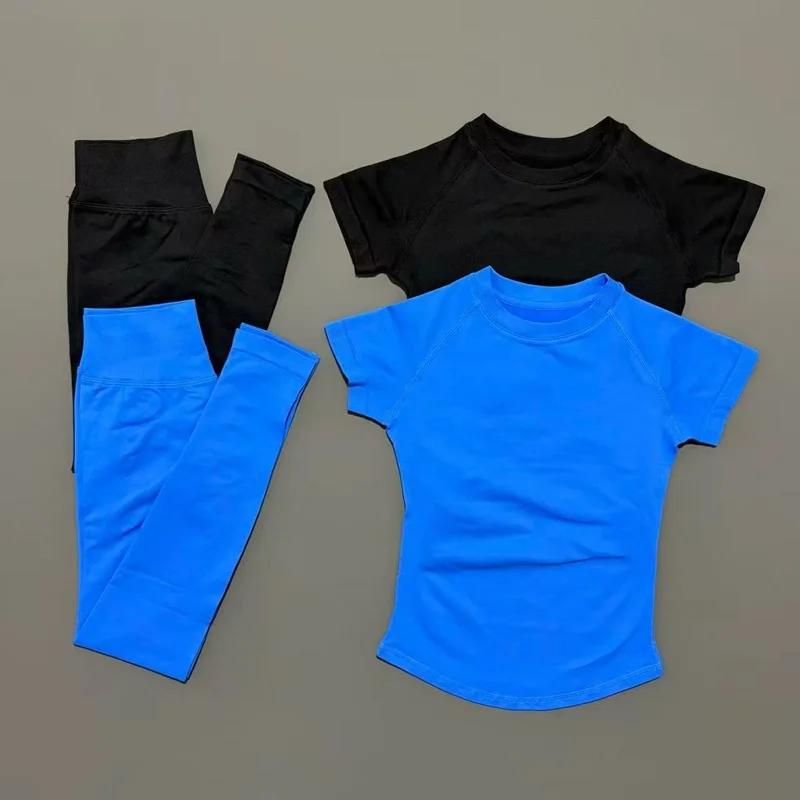Ensemble de 2 pièces HISTELLO pour femmes : tenue de sport, gym, yoga sans couture à manches courtes