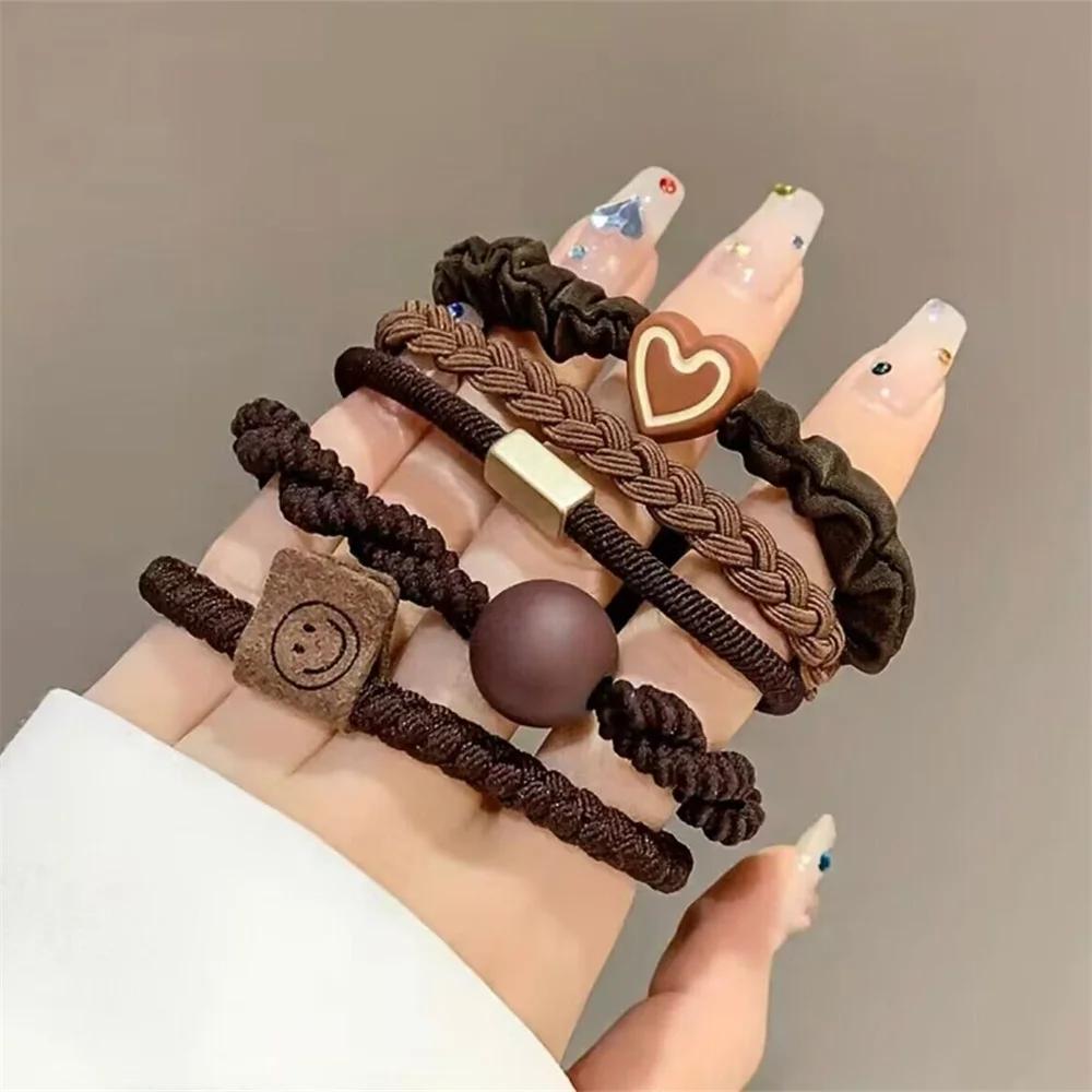 Ensemble d'attaches de cheveux de Style Simple, 5/10/20 pièces, corde tressée, décor de cœur, chouch