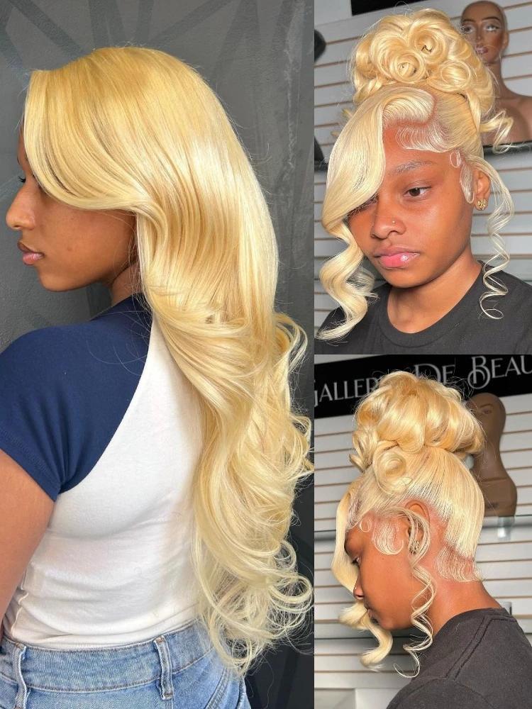 Perruque Lace Front Wig Body Wave naturelle 613, cheveux humains, blond miel 360, 13x4, 13x6, pre-pl